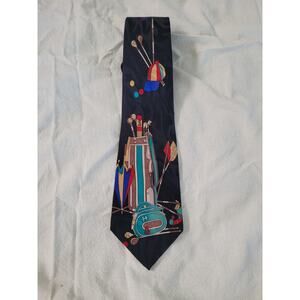 Hunt Club Men's Tie 57"x 4" Golf Club Croquet Theme All Silk Multicolor